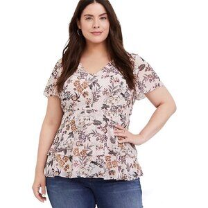 TORRID Blush Pink Floral Chiffon Tiered Babydoll Top